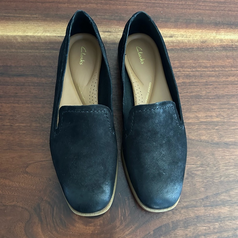 Clarks Collection Black Suede Leather Loafers Size 8
